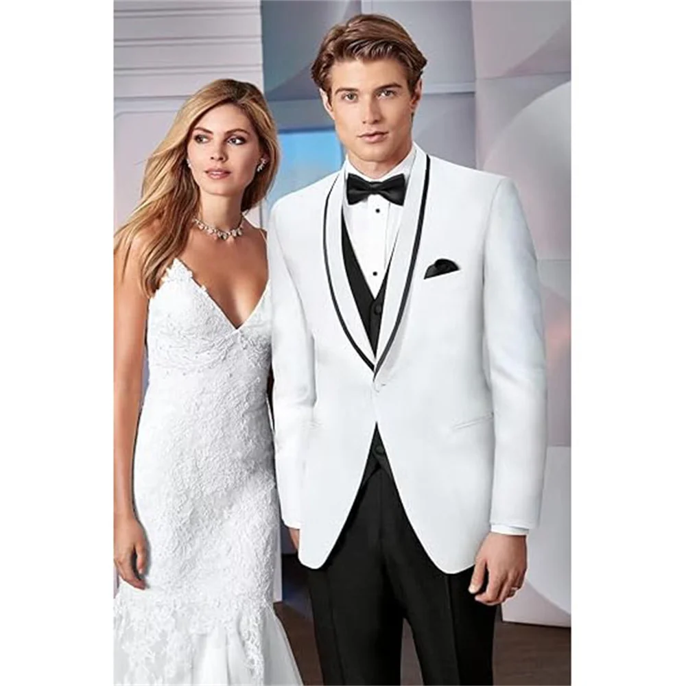 Men's 3 Piece Tuxedo Suit Slim Fit Shawl Lapel One Button Blazer Dinner Business Wedding Suits Set