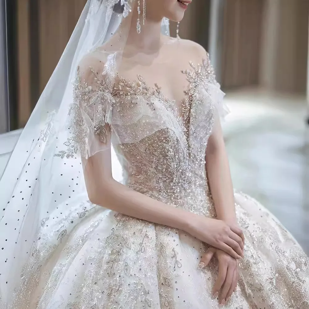 MK1556-White Luxury One Shoulder Wedding Dress