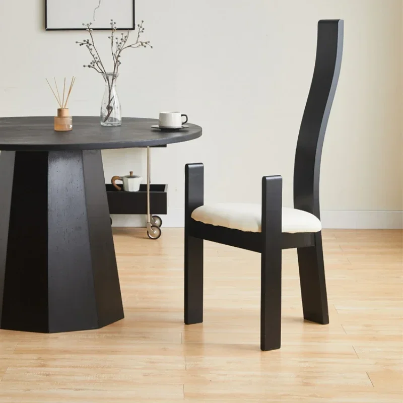 

Medieval High Backrest Solid Wood Dining Chairs French Retro Designer Leisure Chair Simple Wabi-Sabi Wind Creative Nordic Chairs