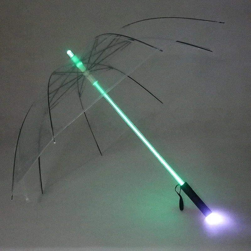 LED Flashing Transparent Umbrella Red Rain Umbrella for Men and Women Waterproof and Windproof for Hiking Night Walks