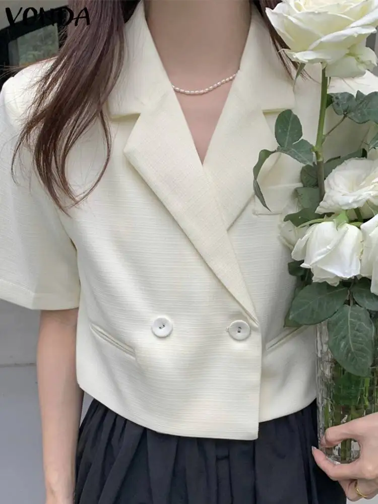 Пиджак VONDA женский с коротким рукавом, элегантный модный короткий Блейзер в офисном стиле, Повседневная однотонная верхняя одежда, 2023
