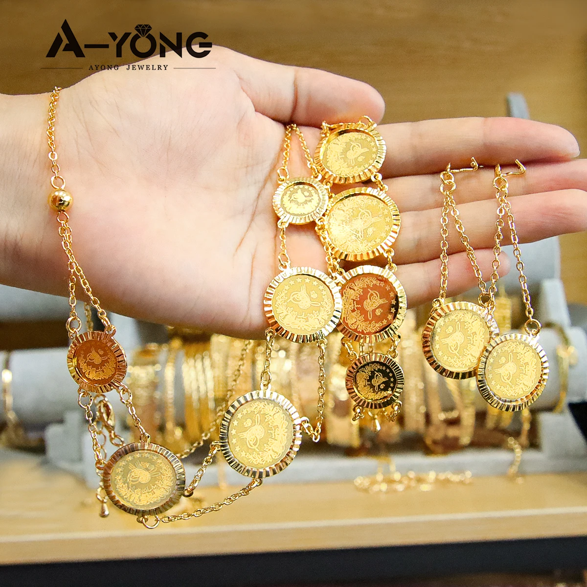 Amazon.com: Gold Coin Pendant Necklace with Bracelet Arab Middle Eastern  Ancient Coins Jewelry Indian Wedding Bracelet: Clothing, Shoes & Jewelry