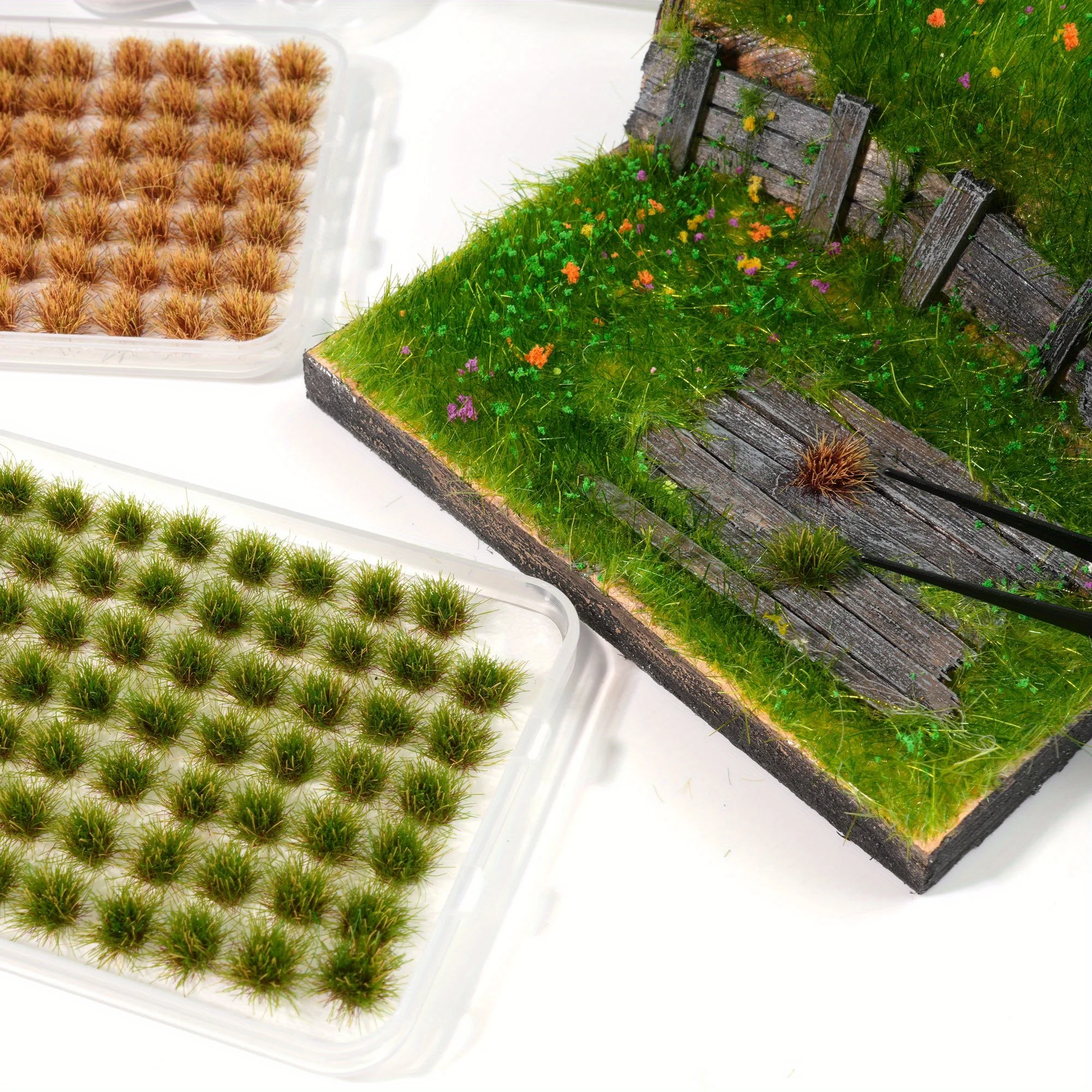Enhanced Static Model Grass Tuft Kit with Tweezers and Storage Box for Patios and Terrain Projects