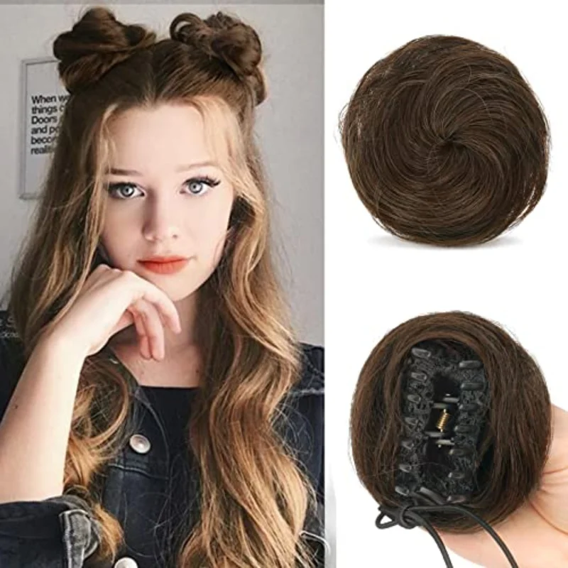 2-piece mini claw clip hair bun messy Cat's ears hair bun extension synthetic doughnut wig accessories