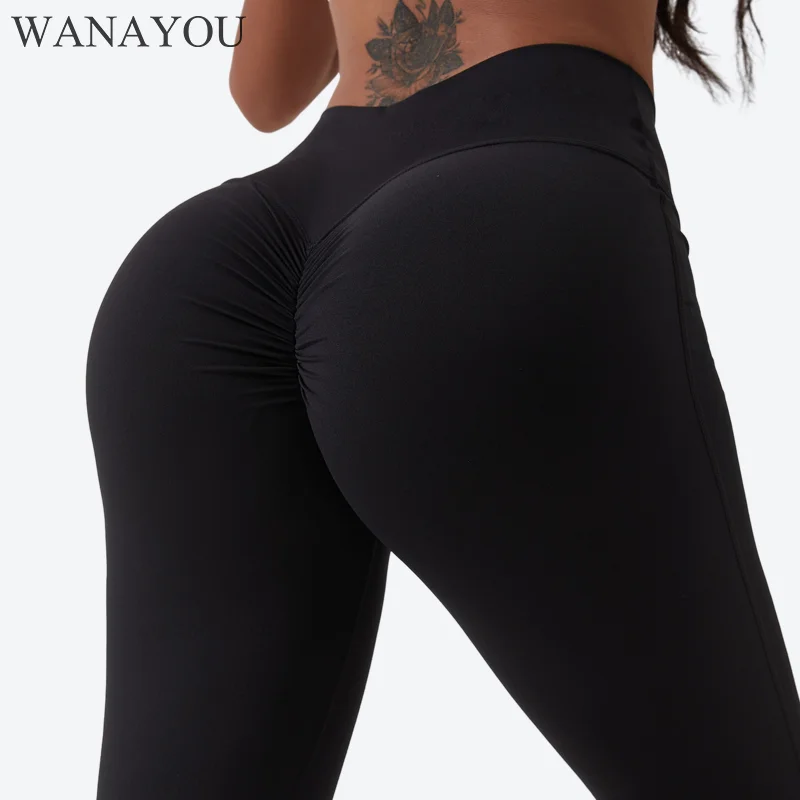 

WANAYOU Women Flare Pants Yoga Seamless Sports Clothes Stretchy Hips Push Up Squat Exercise Fitness Leggings Activewear Pants