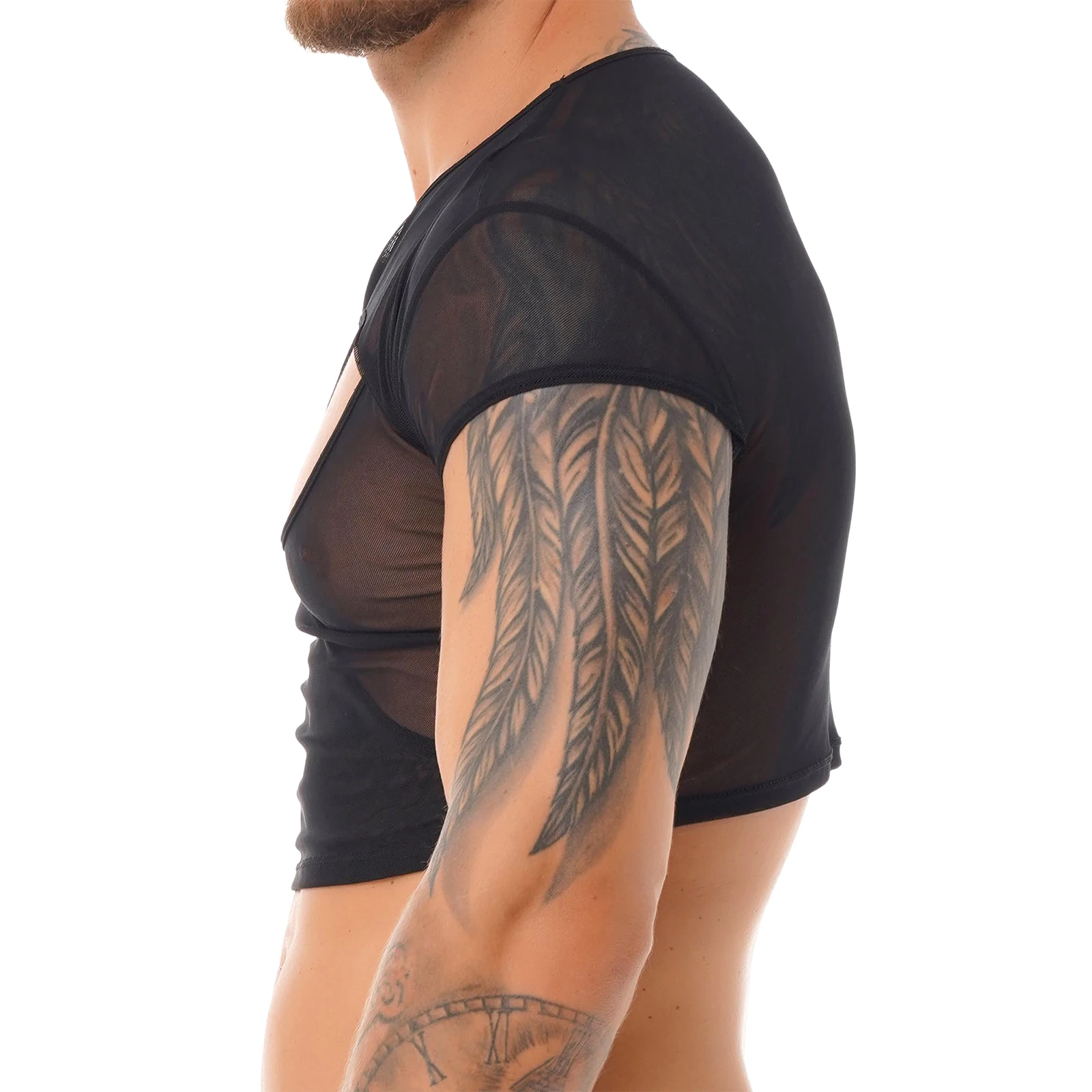 Mens See-through Mesh Sport Tops Short Sleeve Slim Fit Running Vests T-shirt Hollow Out Crop Top Man Club Raves Danc