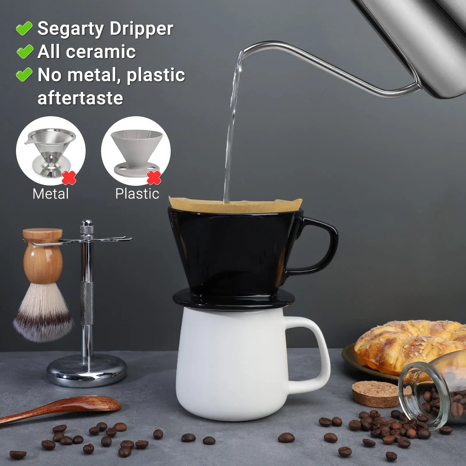 Segarty #2 Pour Over Coffee Maker, One Single Cup White Ceramic