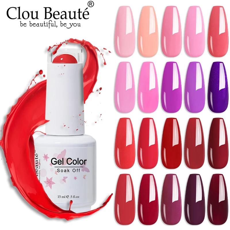 

Clou Beaute 15ml Red Color Vernis Semi Permanent UV Varnish Gel Nail Polish Nails Art Gel Manicure Design TOP BASE Hybrid Nails