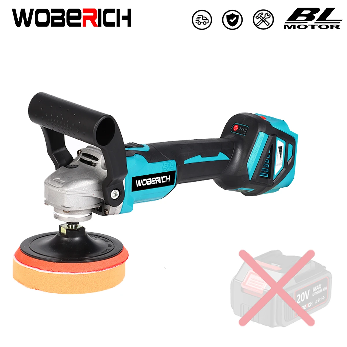 WOBERICH 6 gears brushless electric polishing machine car polisher angle grinder grinding machine no battery Makita 18V battery