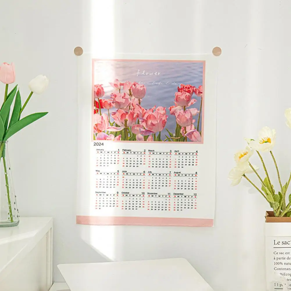 2024 Calendar Wall Tapestry Calendar 2024 Exquisite Pattern Wall Tapestry Soft Cloth Rich Color Easy Install for Hanging
