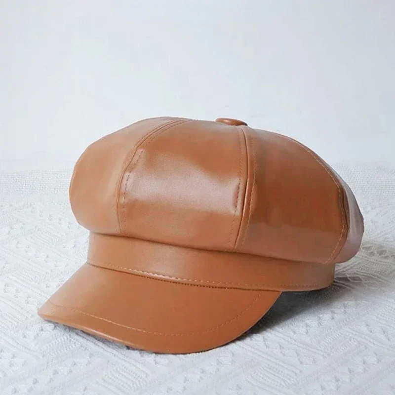 

PU Leather Octagon Hat Girl Newsboy Caps Lady Large Painter Cap Big Head Woman Plus Beret 54cm 56cm 57.5cm 59cm 60cm 61cm