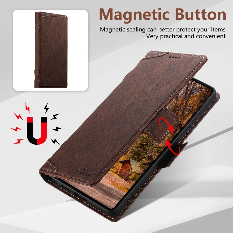 Wireless Charging Flip Leather Phone Case with Stand and Magnetic Card Slot