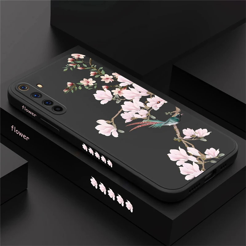 Silicone Soft Phone Case with Birds and Flowers Pattern - Shockproof Bumper Back Cover