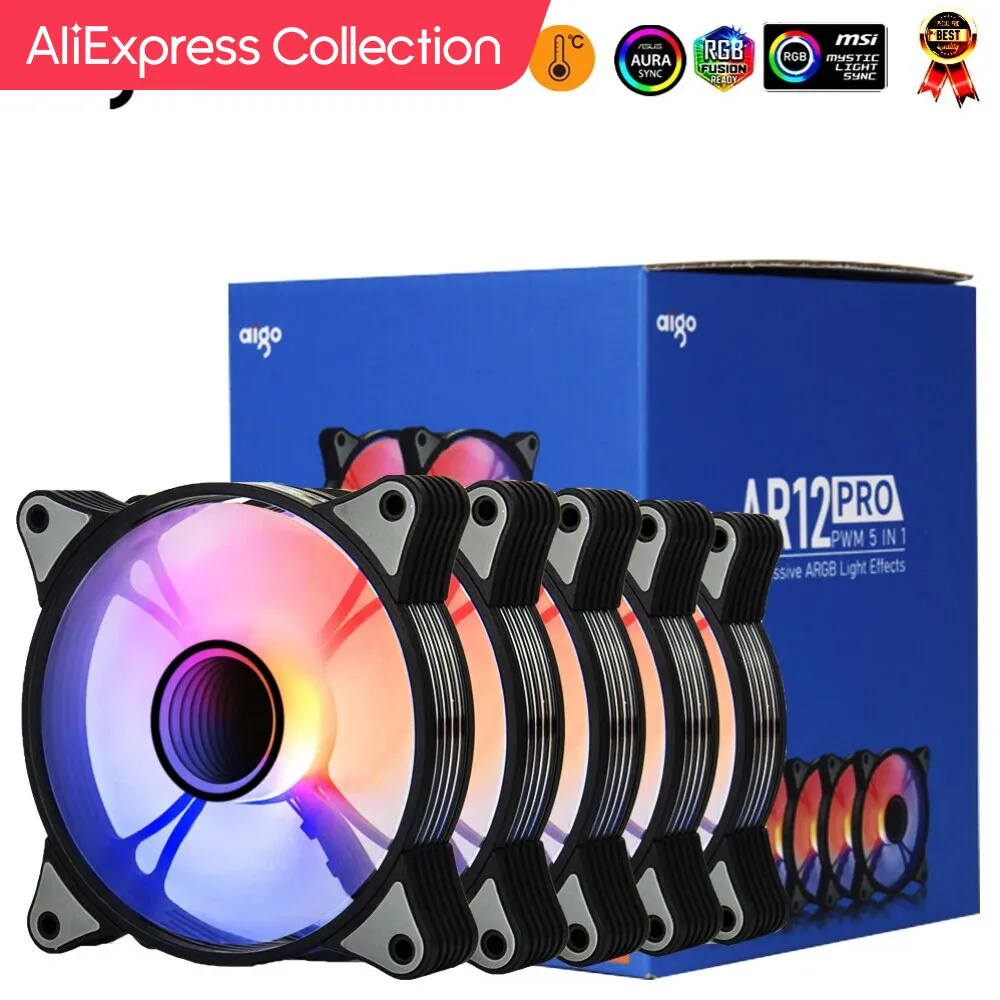Aliexpress Collection Aigo Ar12Pro Computer Case Fan Ventoinha Pc 120Mm Rgb Fan 4Pin Pwm Cpu Ventola Di Raffreddamento 3 Pin5V Spazio Illimitato