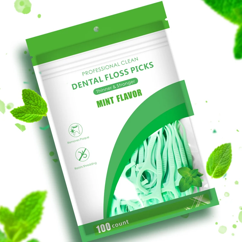 100PCS, mint flavored dental floss sticks, toothpicks, and interdental cleaning tools