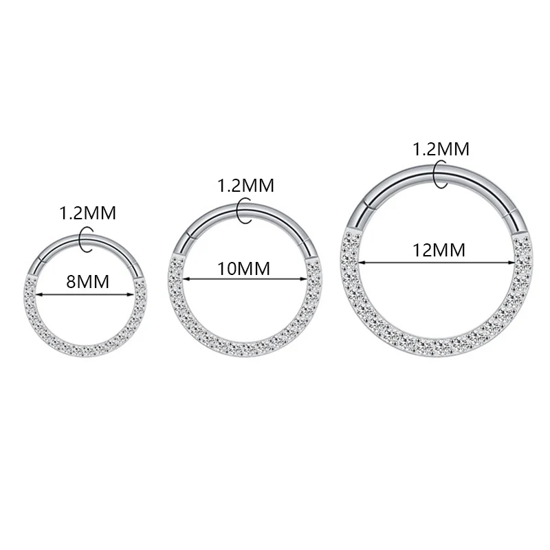 Piercing Jewelry Stainless Steel Hinged Segment Hoop CZ Stone Nose Ring Nipple Clicker Ear Cartilage Tragus Helix Lip Earring Piercing Jewelry