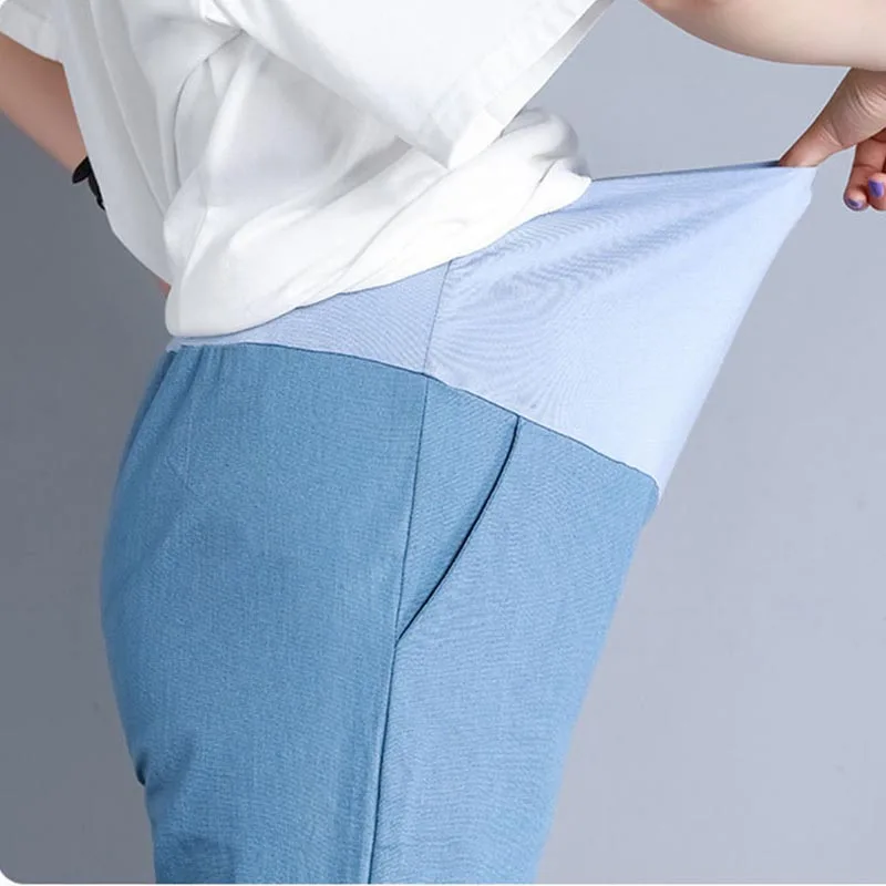 임산부 여성 바지 봄 스트레이트 레저 복부 팬츠 9분 바지 여름 임산부 배 받침 팬츠