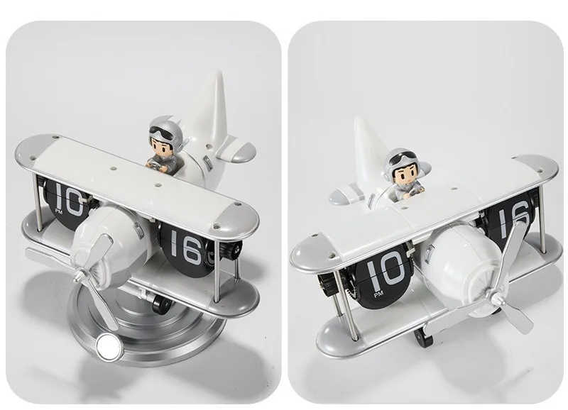 Plastic Case Creative Table Clocks Vintage Aircraft Moulding Desk Clock Auto Page-Turning