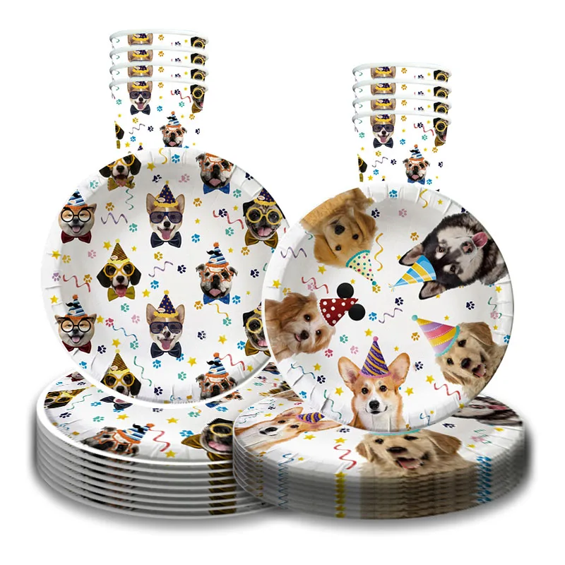 

Pet Dog Theme Party Disposable Tableware Golden Retriever 1st Birthday Party Creative Supplies Happy Birthday Decor Kid Boy Girl