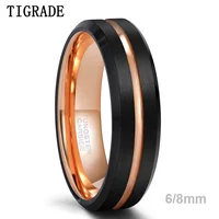 Tigrade Men Ring 8mm 6mm Black Tungsten Ring Luxury Jewelry With Rose Gold Color Wedding Band Men Tungsten Rings bague homme 1