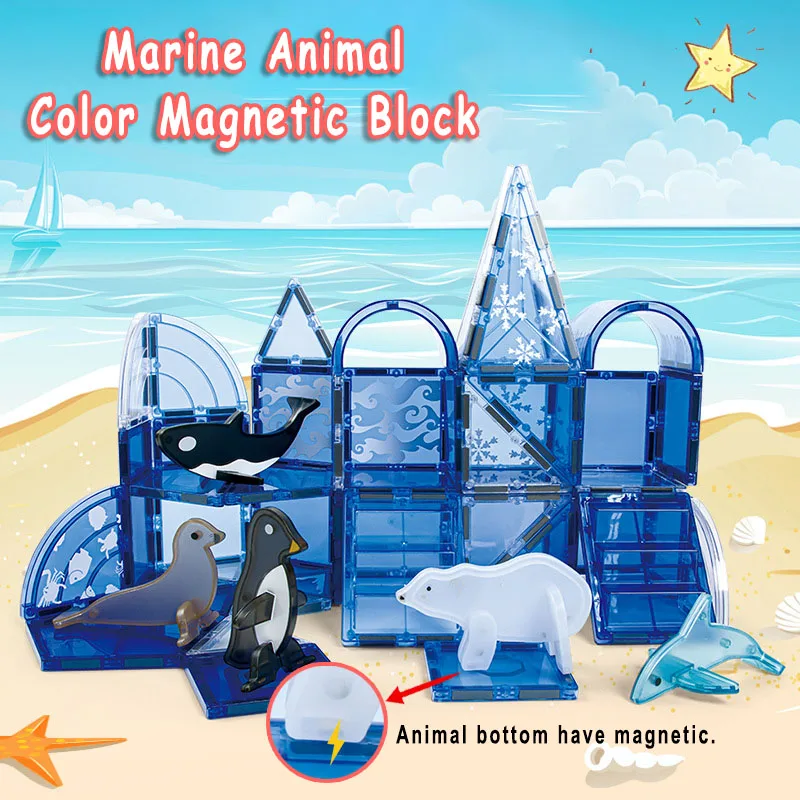 Magnetic Building Blocks Tile Kids Toy DIY Magnetic Designer Construction Set Animal Dinosaur Montessori Educational Toy for Boy