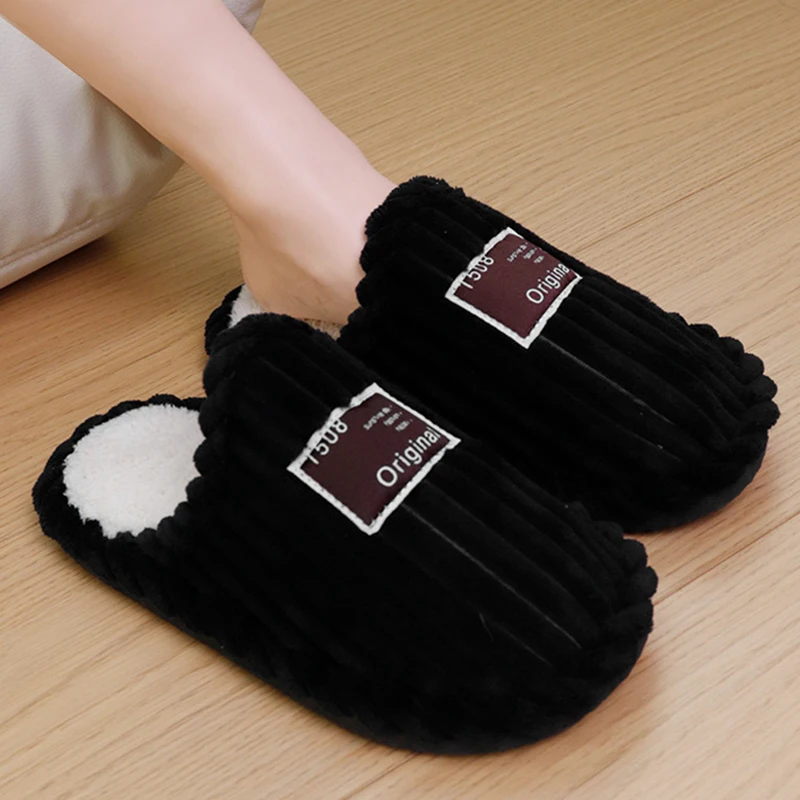 Autumn Winter Couples Indoor Home Slippers Women Anti Slip Warm Cotton Slides Woman Comfy Soft Floor Plush Slippers Plus Size 47