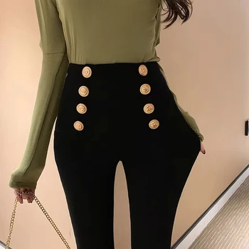 Fashion women's trousers Spring autumn new high-elastic double-breasted tight-fitting high-waisted slimming pants Women's pants 1