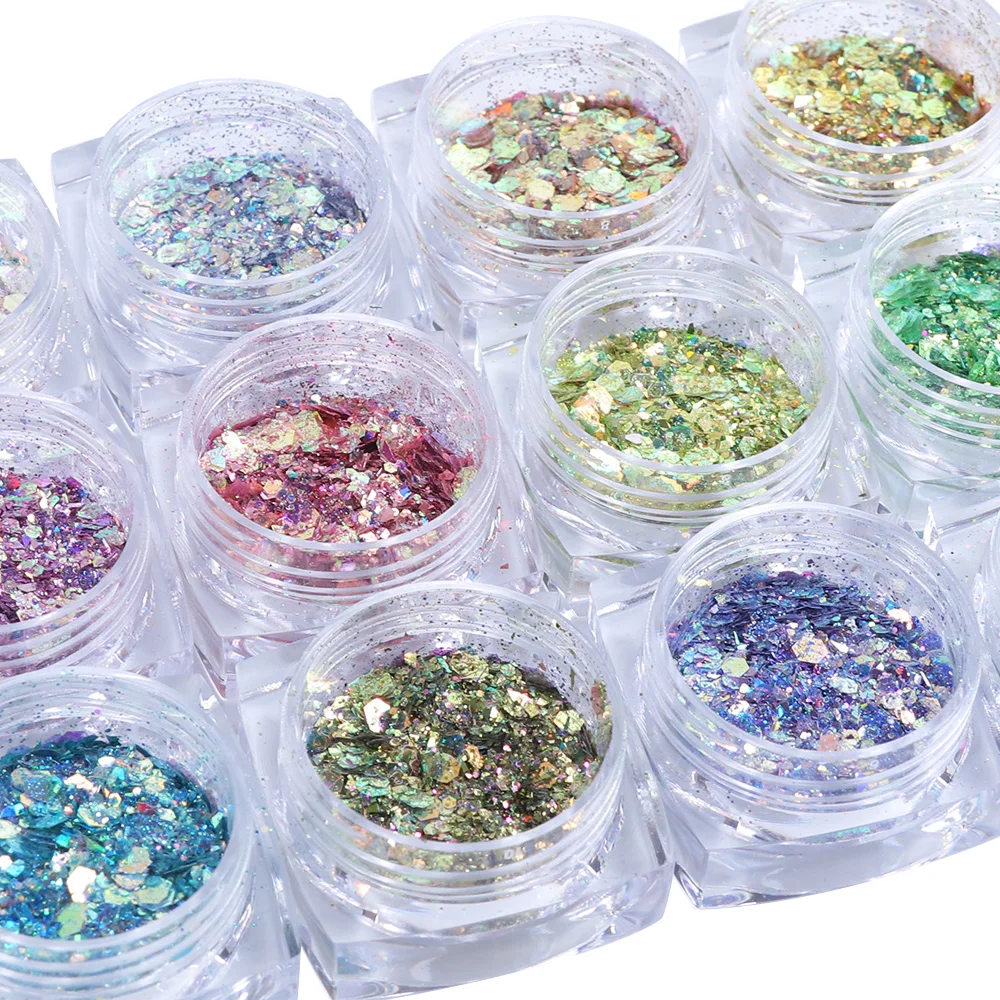 Shiny Glitter Powders For Nails Hexagon Irregular Flakes Paillette 1Box nail powder,nail glitter,nail decoration,nail decorations,nail flakes,nail powder set