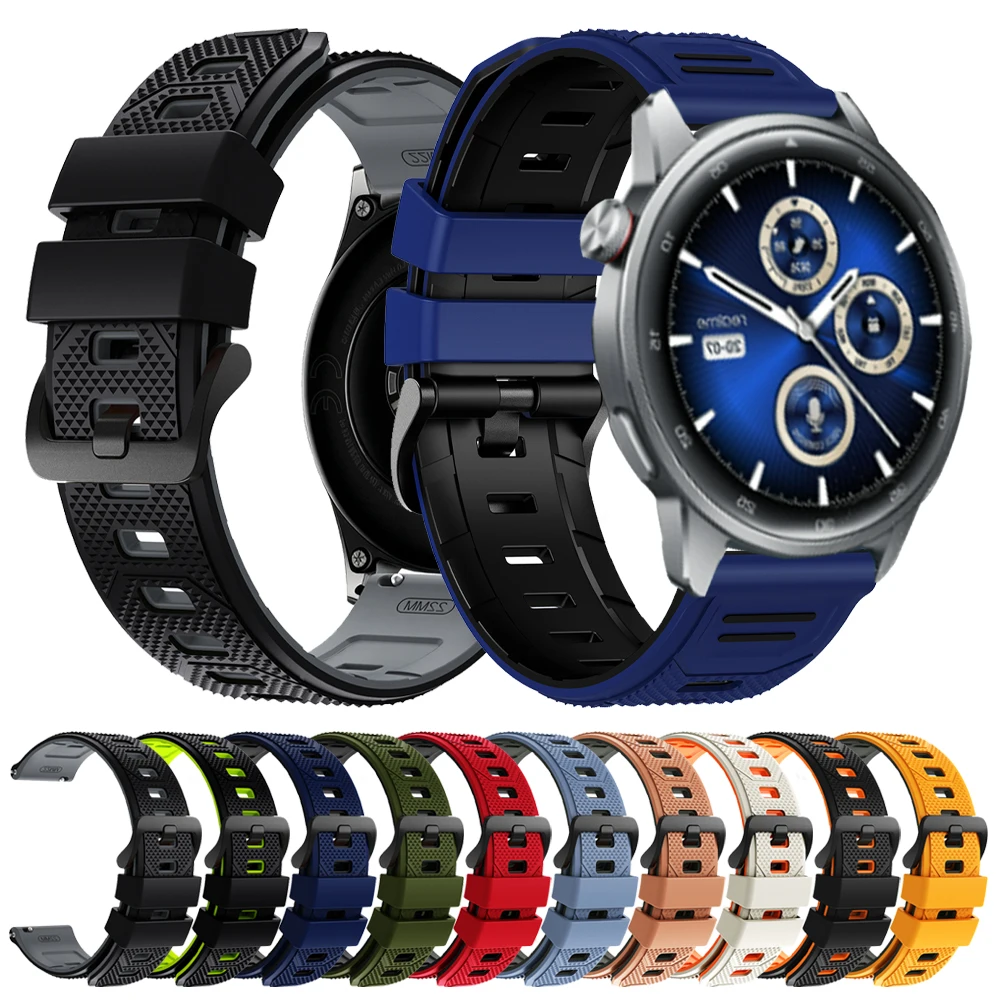 Two-Tone Silicone Smartwatch Strap, 22mm Adjustable Sports Bracelet
