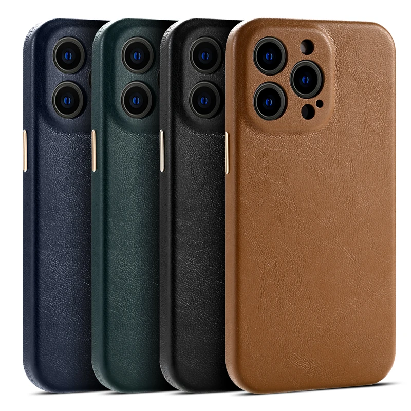 For iPhone 13 Pro Max Luxury Genuine Leather Case Camera Lens Protection Cover For iPhone 13 Pro Metal Button Shockproof Case iphone 13 pro max case leather