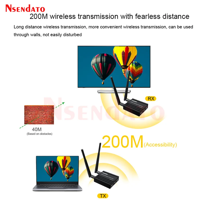 5G HDMI Wireless Extender 200m HDMI Video Audio Transmitter and Receiver Kit Adapter for DVD Camera PC To TV Monitor