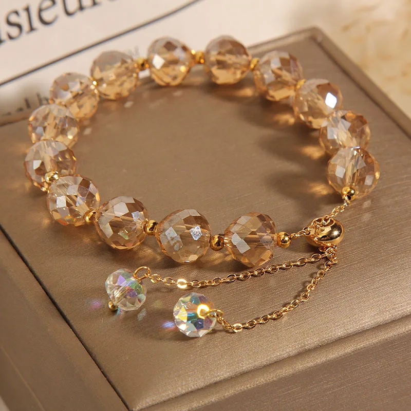 Elegant multicolour crystal bead bracelet with snake chain and toggle clasp for women