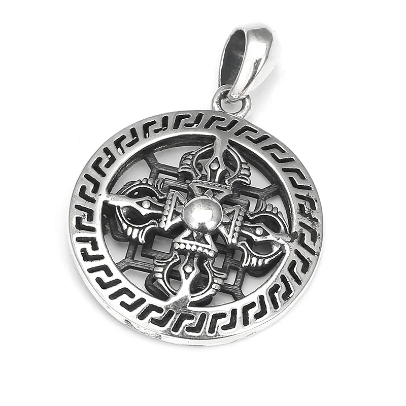 Real S990 Pure Silver Buddhist Pendant For Man Retro Eethnic Style Good Luck Ward Off Evil Jewelry