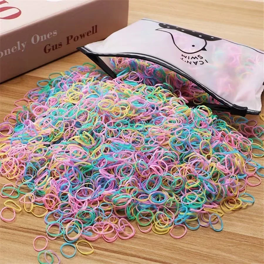 1000PCS Mädchen Bunte Einweg Gummiband Haar Krawatten Stirnband Kinder Pferdeschwanz Halter Bands Kinder Haar Zubehör – Detail 9