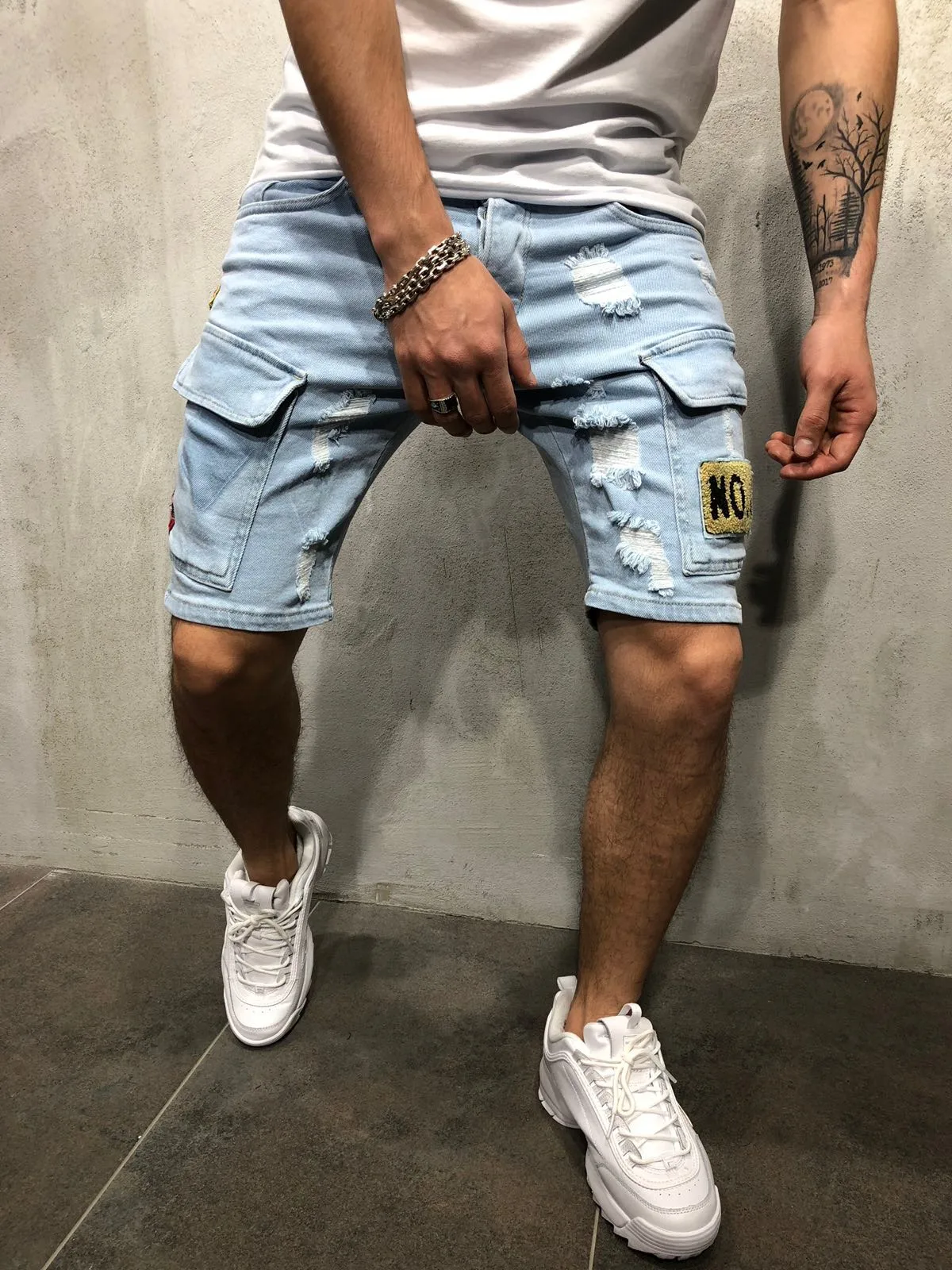 

Men Jeans Ripped Short Jeans Hole Slim Male Hip Hop Denim Pants 2023 Summer Men Stretchy Casual High Quality Mans Short Trousers