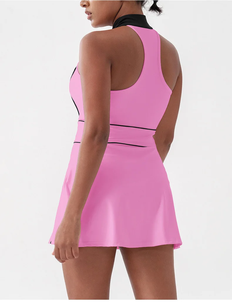 Alpha Colorblock Half-Zip Tennis Dress for Women, Stand Collar Golf Dress with Built in Shorts for Summer Athletic