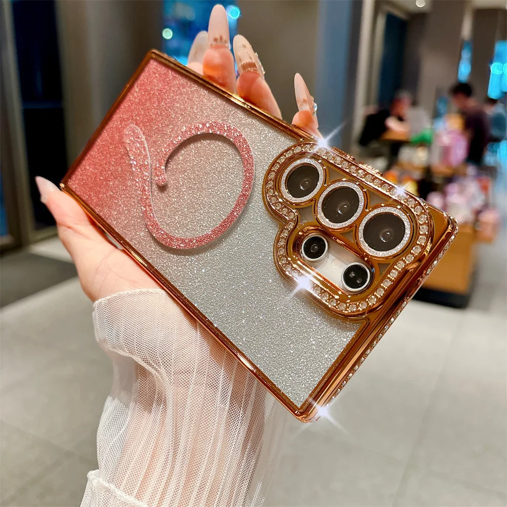 Glamorous Rhinestone Bling Glitter Phone Case with Wireless Charging Compatibility