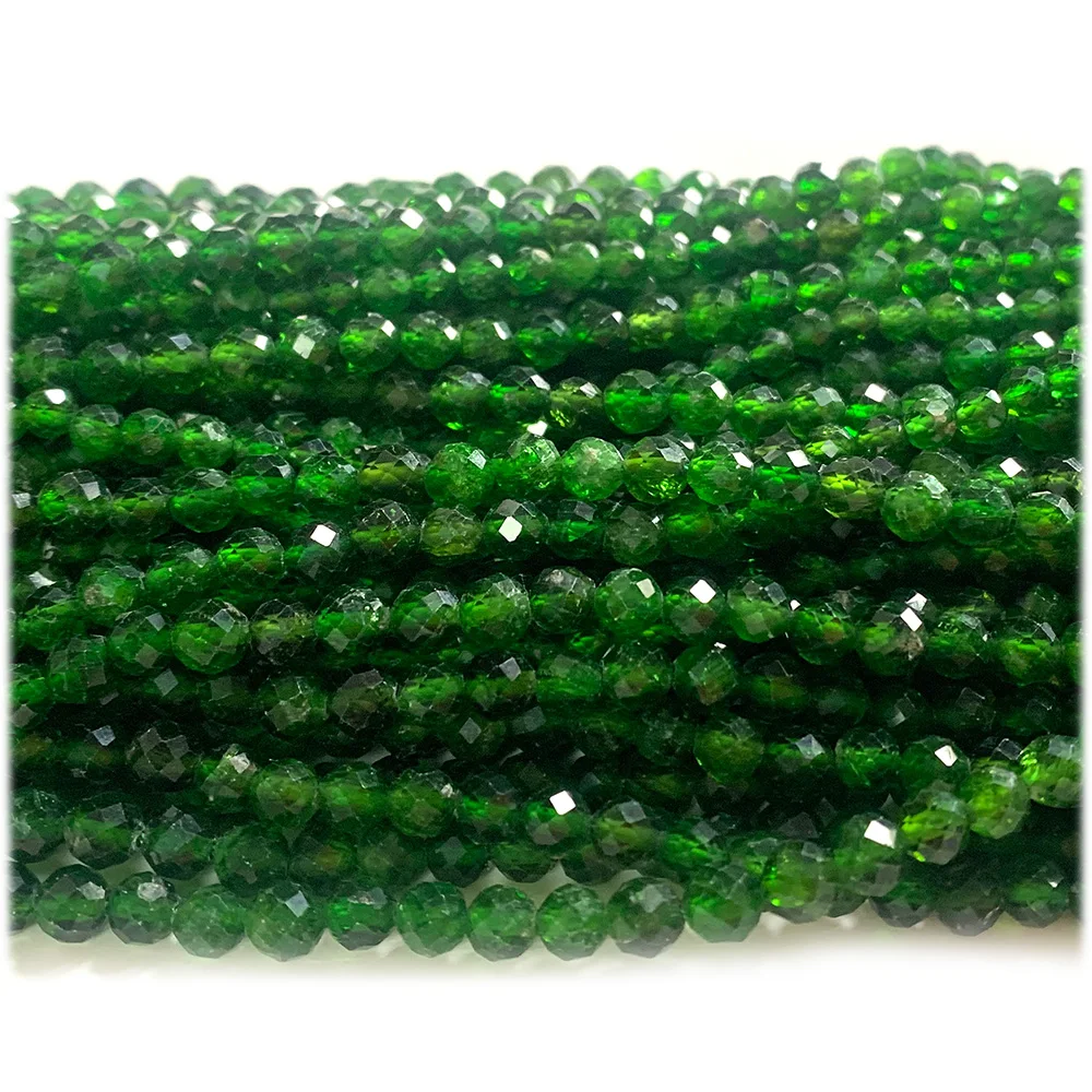 Veemake Dark Green Chrome Diopside Round Faceted Natural Stone Small Jewelry Beads 08269 5