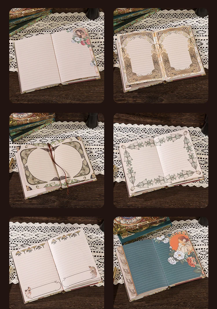 Retro-A5-Notizbücher, Mucha-Girlish-Ölgemälde, Hardcover-Tagebuch, Handbuch, Heißprägung, exquisiter und hochwertiger Notizblock CS-020 – Detail 11
