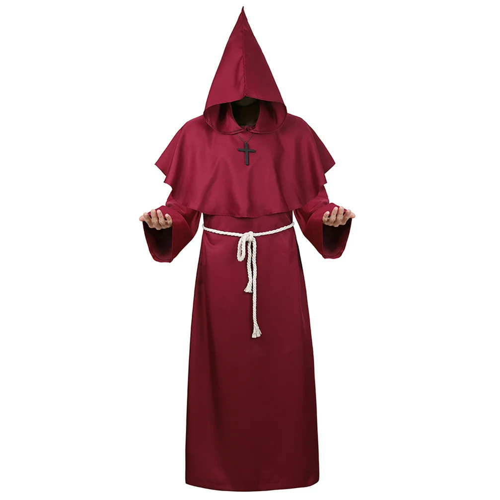 

Monk Costume Halloween Fancy Dress Cloak Medieval Hooded Robe Friar Priest Wizard Sorcerer Outfit Renaissance Costumes
