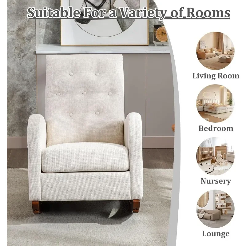 home. Rocking Chair Mid-Century Modern Nursery Rocking Armchair Upholstered Tall Back Accent Glider Rocker for Living Room 4