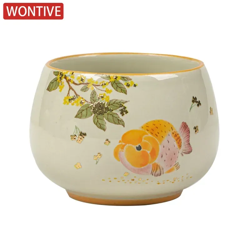 Golden Guifu Carp Teacup Travel Personal Meditation Cup Handmade Ceramic Tea Bowl Pu'er Master Cup Household Tea Set Accessories