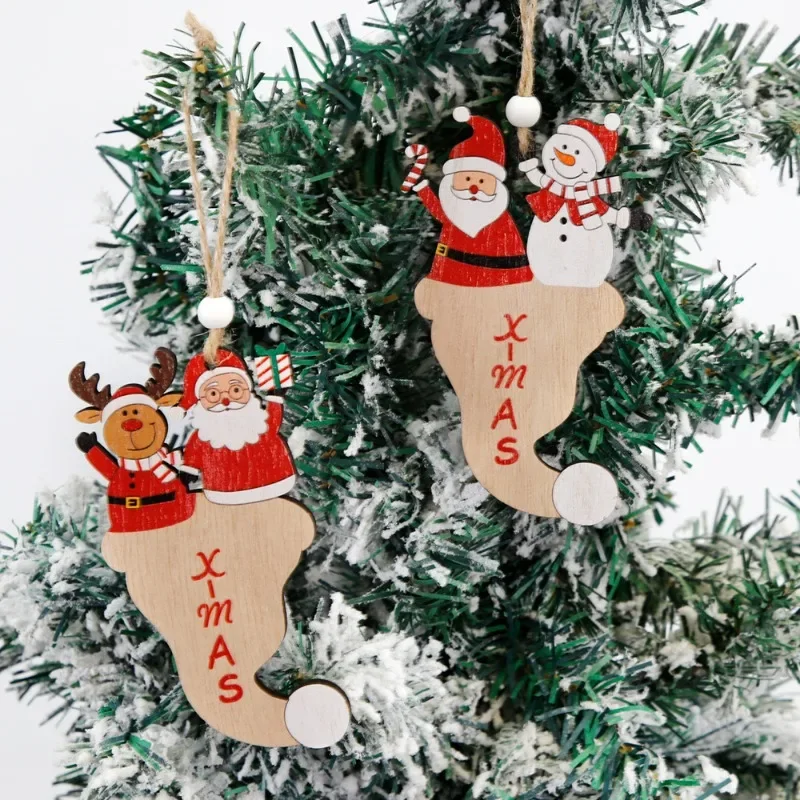 

Cross-border New Santa Claus Wooden Pendant Scene Layout Christmas Tree Decoration Wooden Santa Hat Pendant