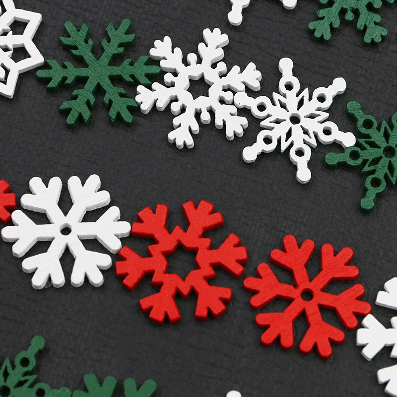 50Pcs 24mm Wooden Snowflake Chips Christmas Mixed Snowflake Scrapbooking DIY Craft Gifts New Year Party Home Decoration Supplies