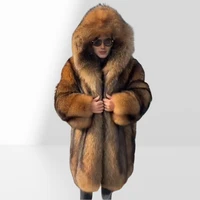 Men's Raccoon Fur Coat With Hood Natural Full Skin Raccoon Fur Jacket Genuine Leather Jacket High Quality  Real Fur Coat Long 1