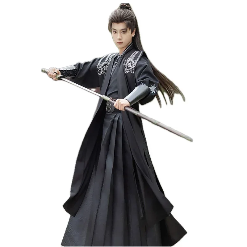 

Ancient Chinese Hanfu Men Halloween&Carnival Cosplay Costume Women Vintage Traditional Embroidery Black Hanfu Sets Plus Size 3XL