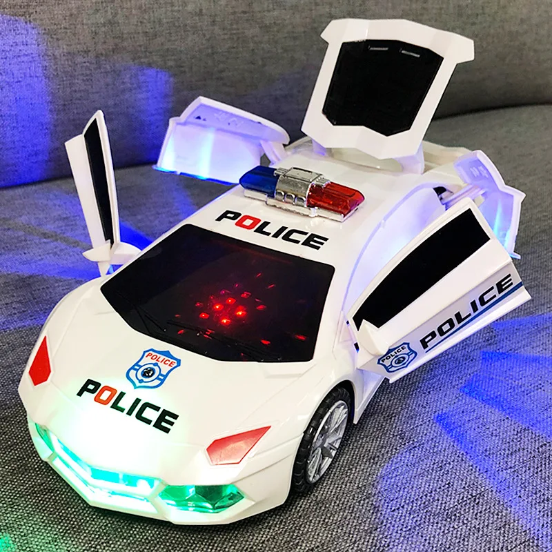 Electric Music Police Toy Car Simulation Model Flashing Light 360 Degree Rotation Transformation Birthday Gifts for Boys kids deformation car model yellow robot racing car electric universal walking transformation toys for boys birthday xmas gift