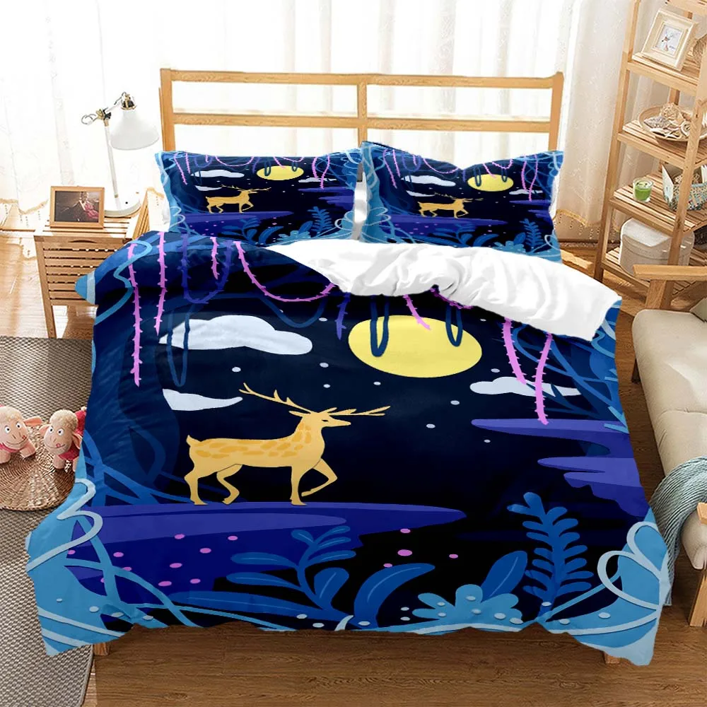 

Deep Forest Deer Digital Print Polyester Bedding Sets Child Kids Covers Boys Bed Linen Set for Teens bedding set