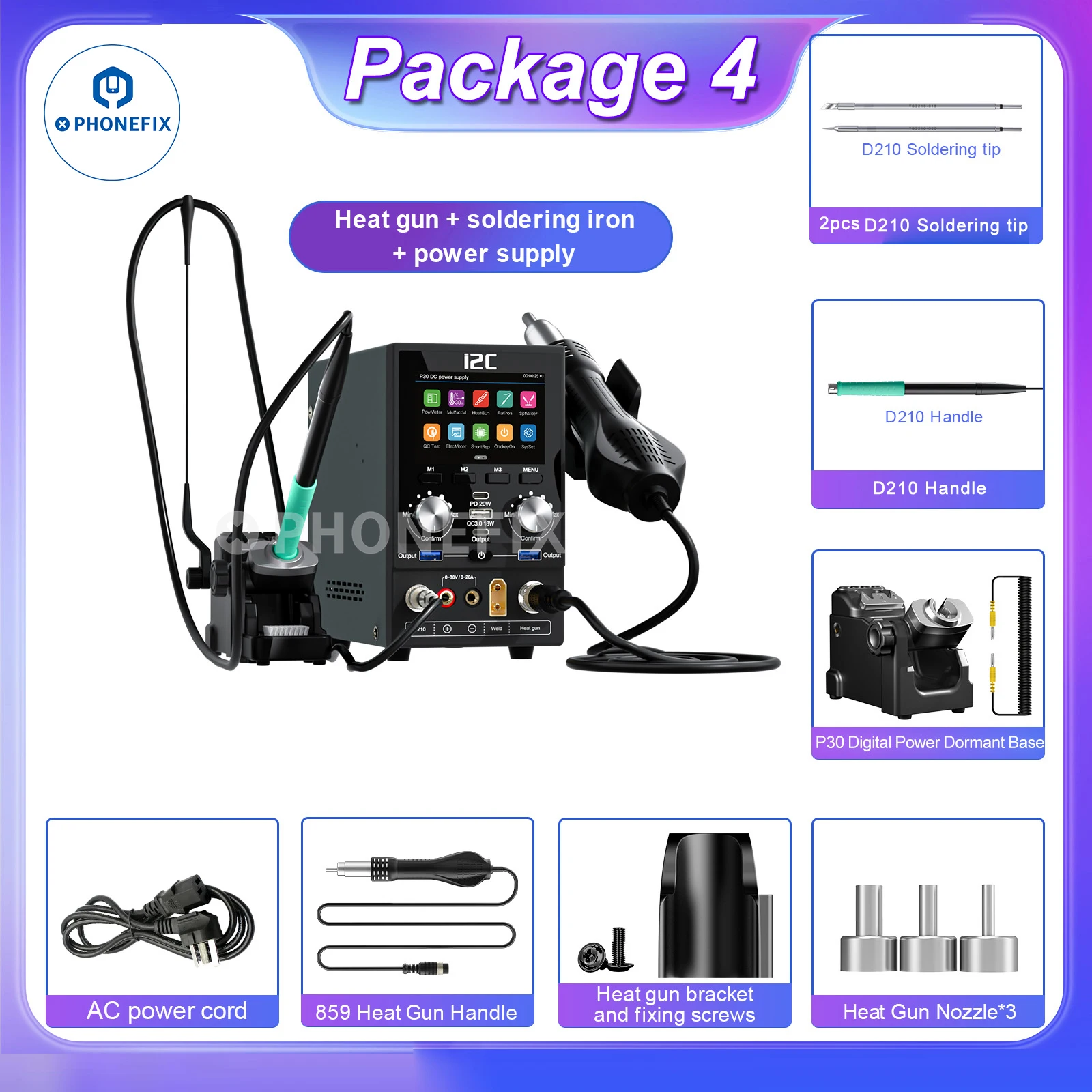 I2C P30S Upgraded P30 Digital Power Supply with Hot Air Desoldering Module,Soldering Module for Mobile Phone Rework Repair