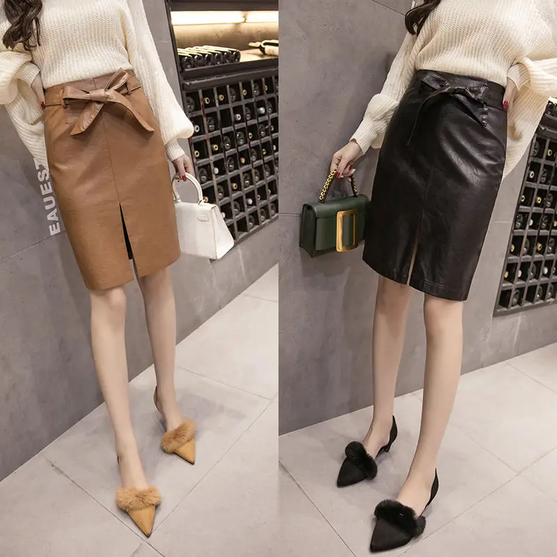 

PU Leather Skirt Women's 2020 Skirt High Waist Skirt Autumn and Winter Long Woman Skirts Mujer Faldas Saias Mulher